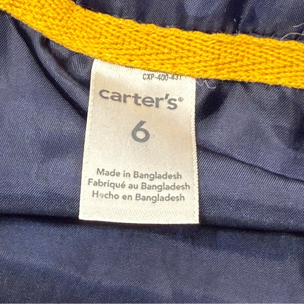 Carters Puffer Vest - Yellow Blue Lined Full Zip Front Hand Pockets - Size 6mos - Picture 4 of 9